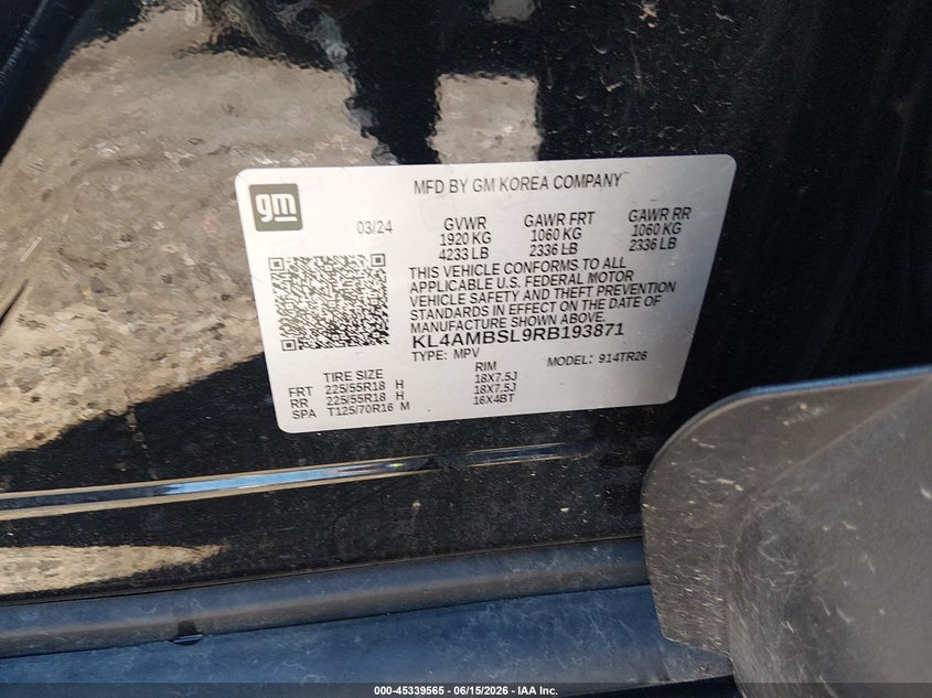 2024 Buick Encore gx VIN KL4AMBSL9RB193871 IAAI salvage auction — FRONT END, Salvage (Ohio), sold $5,225 on 2026-07-09 (photo 9)