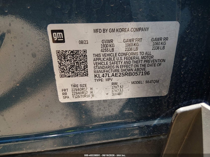 2024 Buick Envista VIN KL47LAE25RB057196 IAAI salvage auction — FRONT & REAR, Salvage (Arizona), sold $2,900 on 2026-07-05 (photo 9)