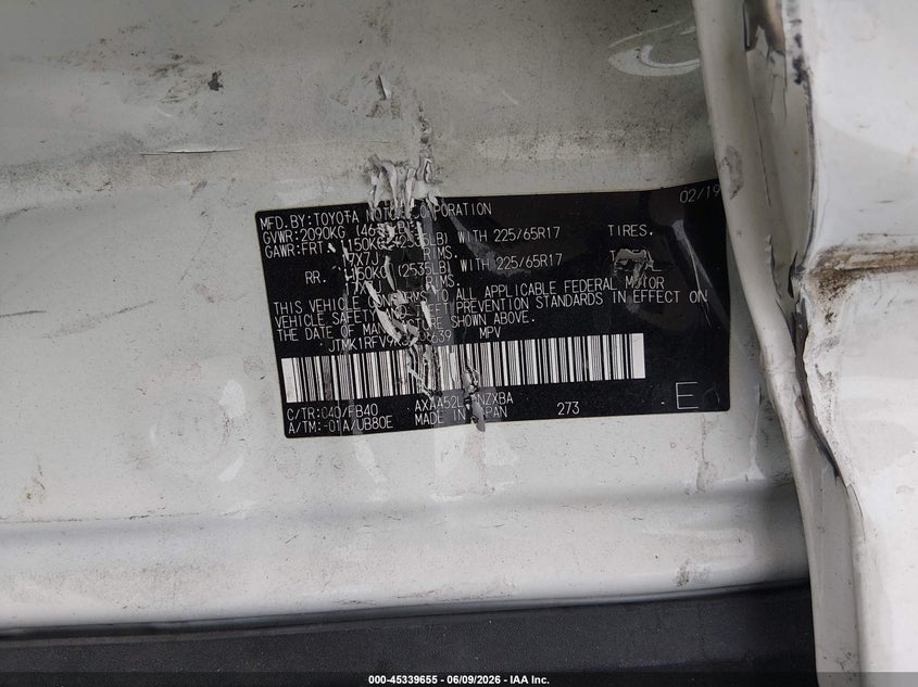 2019 Toyota Rav 4 VIN JTMK1RFV9KJ008639 IAAI salvage auction — LEFT & RIGHT, Salvage (Ohio), sold $7,900 on 2026-07-29 (photo 9)