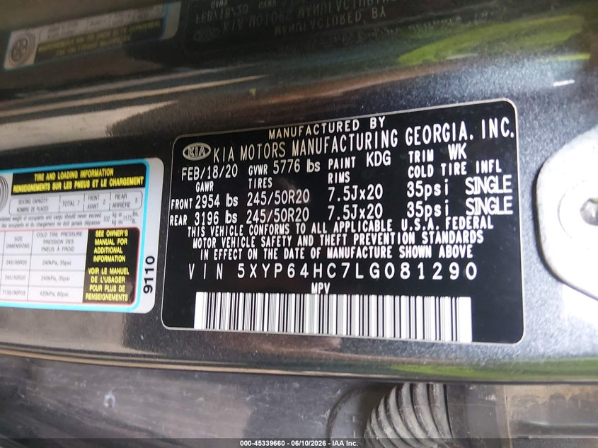 2020 Kia Telluride VIN 5XYP64HC7LG081290 IAAI salvage auction — SIDE, Salvage (Nebraska), sold $5,150 on 2026-07-16 (photo 9)