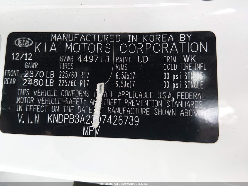 2013 Kia Sportage VIN KNDPB3A23D7426739 IAAI salvage auction — FRONT END, Clear (Oklahoma), sold $2,800 on 2026-08-01 (photo 9)