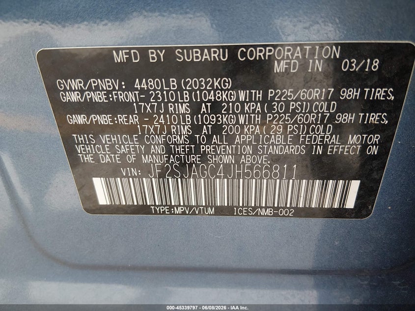 2018 Subaru Forester VIN JF2SJAGC4JH566811 IAAI salvage auction — SUSPENSION, Salvage Title, sold $6,500 on 2026-07-24 (photo 9)