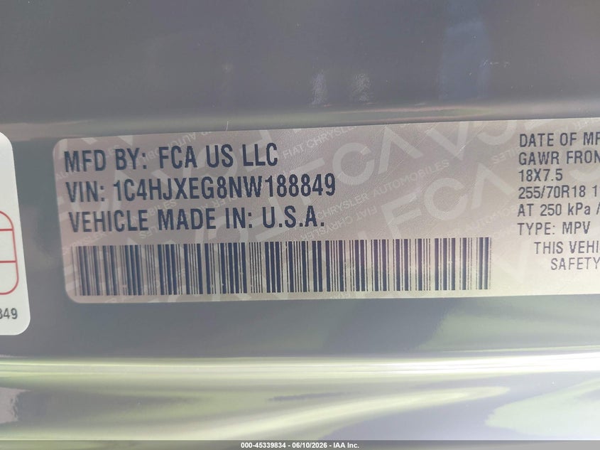 2022 Jeep Wrangler / VIN 1C4HJXEG8NW188849 IAAI salvage auction — FRONT END, Salvage Title, sold $9,500 on 2026-07-29 (photo 9)