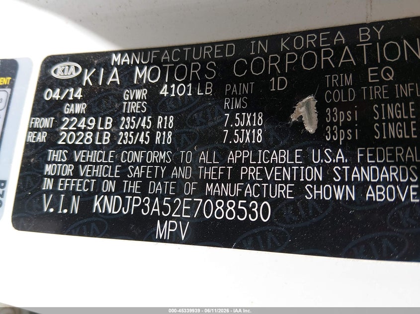 2014 Kia Soul VIN KNDJP3A52E7088530 IAAI salvage auction — HAIL, Salvage (Kansas), sold $975 on 2026-07-10 (photo 9)
