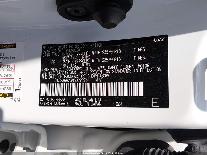 2021 Lexus Nx VIN JTJSARBZ3M5029276 IAAI salvage auction — LEFT REAR, Salvage (Kentucky), sold $7,600 on 2026-07-27 (photo 9)