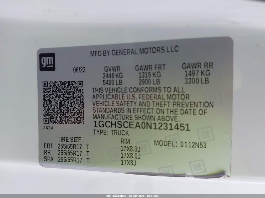2022 Chevrolet Colorado VIN 1GCHSCEA0N1231451 IAAI salvage auction — ROLLOVER, Certificate Of Destruction (Florida), sold $2,575 on 2026-07-09 (photo 9)