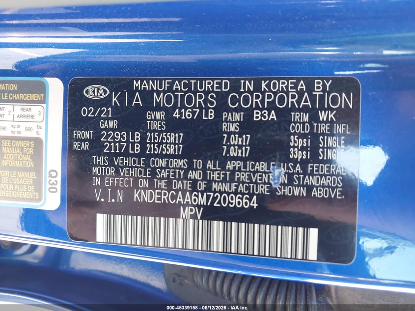 2021 Kia Seltos VIN KNDERCAA6M7209664 IAAI salvage auction — FRONT END, Salvage Title, sold $4,475 on 2026-08-01 (photo 9)