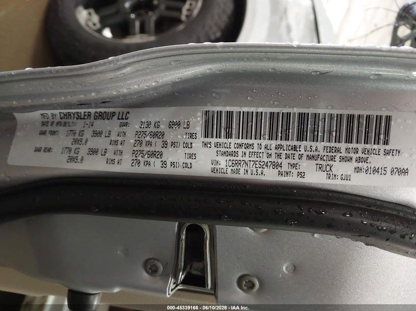 2014 Ram 1500 VIN 1C6RR7NT7ES247804 IAAI salvage auction — SIDE, Salvage (Maine), sold $1,800 on 2026-07-20 (photo 9)
