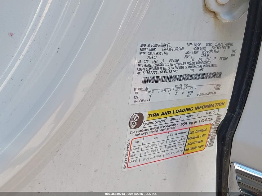 2020 Lincoln Navigator VIN 5LMJJ3LT6LEL13143 IAAI salvage auction — HAIL, Salvage (Iowa), sold $800 on 2026-07-27 (photo 9)