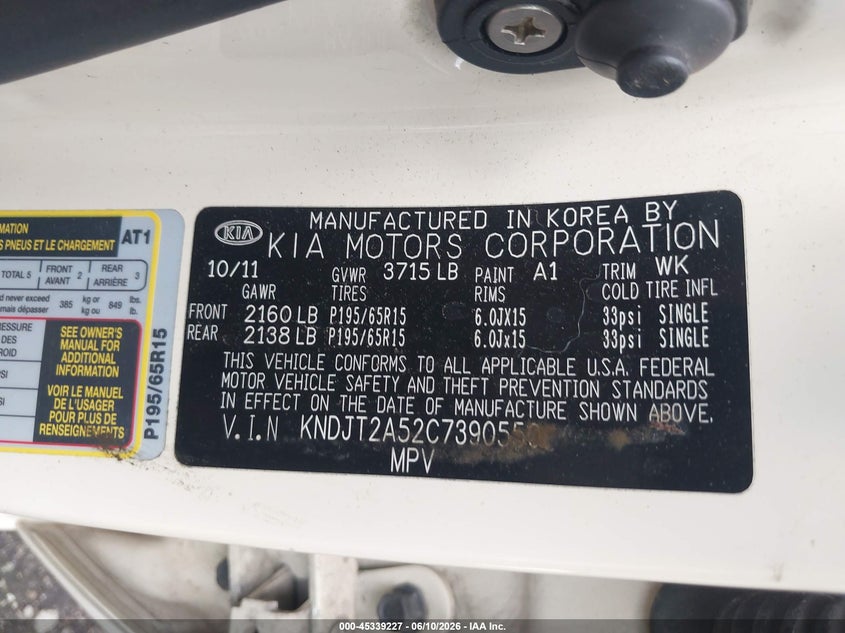 2012 Kia Soul VIN KNDJT2A52C7390550 IAAI salvage auction — FRONT END, Salvage (Ohio), sold $425 on 2026-07-07 (photo 9)