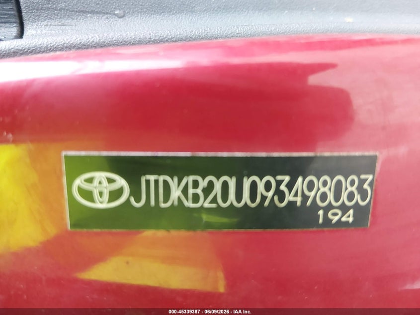 2009 Toyota Prius VIN JTDKB20U093498083 IAAI salvage auction — FRONT END, Clear (Georgia), sold $450 on 2026-07-17 (photo 9)