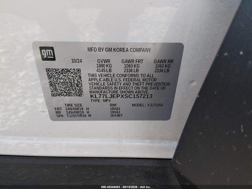 2025 Chevrolet Trax VIN KL77LJEPXSC157213 IAAI salvage auction — SIDE, Salvage (West Virginia), sold $7,600 on 2026-07-26 (photo 9)
