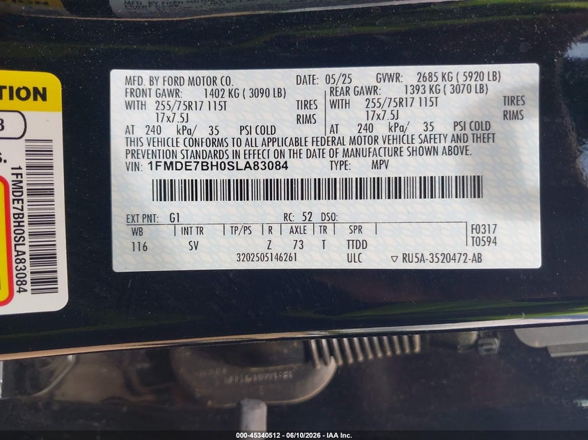 2025 Ford Bronco VIN 1FMDE7BH0SLA83084 IAAI salvage auction — FRONT END, Original (Texas), sold $9,600 on 2026-07-30 (photo 9)