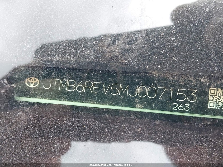 2021 Toyota Rav 4 VIN JTMB6RFV5MJ007153 IAAI salvage auction — REAR END, Salvage (North Carolina), sold $14,850 on 2026-07-07 (photo 9)