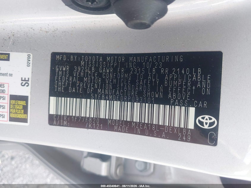 2024 Toyota Corolla VIN 5YFB4MDE0RP093101 IAAI salvage auction — ALL OVER, Salvage Title, sold $1,350 on 2026-07-30 (photo 9)