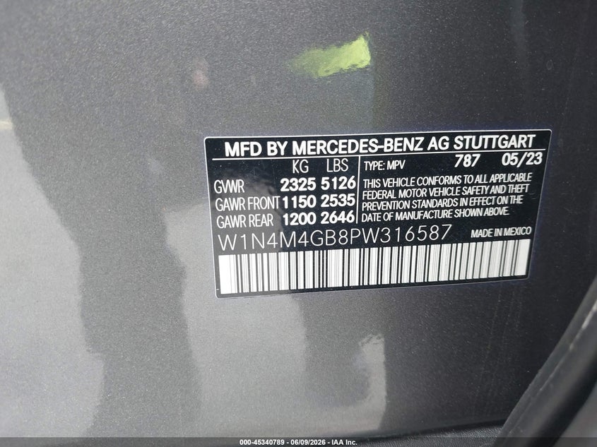 2023 Mercedes-benz Glb VIN W1N4M4GB8PW316587 IAAI salvage auction — LEFT FRONT, Certificate Of Destruction (Florida), sold $8,900 on 2026-07-23 (photo 9)