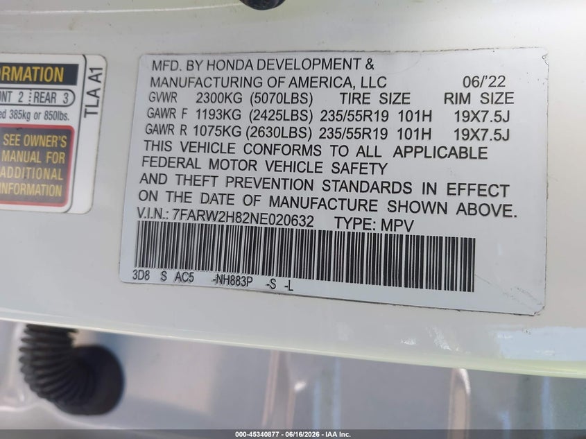 2021 Honda Cr-v VIN 2HKRW2H81MH668846 IAAI salvage auction — THEFT, Salvage Title, sold $15,100 on 2026-08-01 (photo 9)