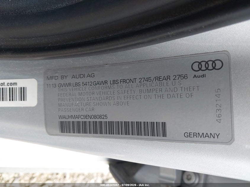 2014 Audi A6 VIN WAUHMAFC9EN080825 IAAI salvage auction — FRONT END, Salvage (Pennsylvania), sold $2,250 on 2026-07-28 (photo 9)