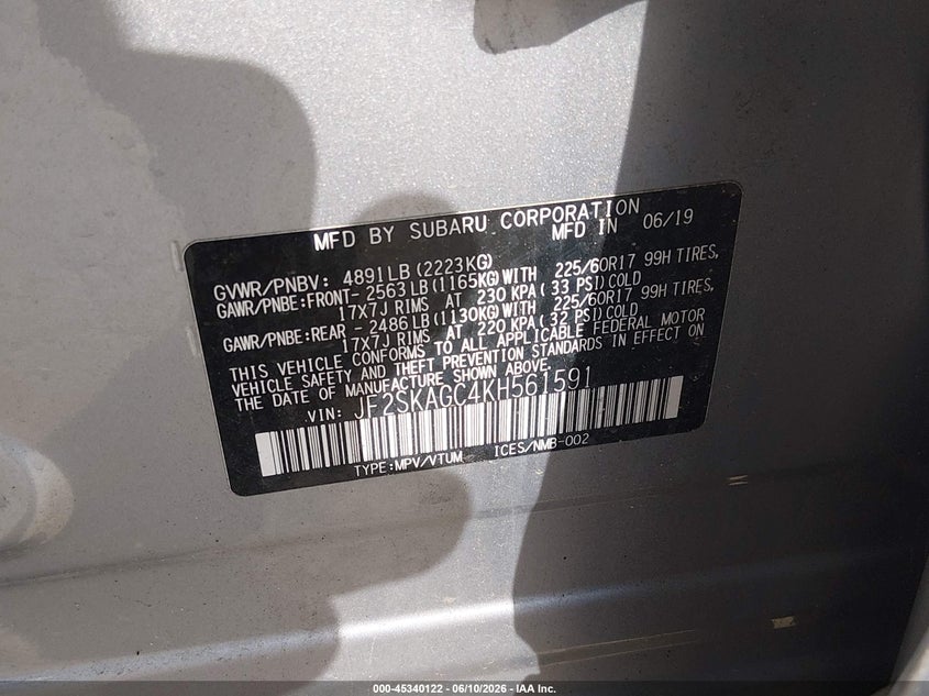 2019 Subaru Forester VIN JF2SKAGC4KH561591 IAAI salvage auction — LEFT FRONT, Salvage (Maine), sold $1,600 on 2026-07-27 (photo 9)