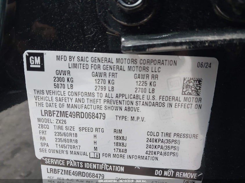 2024 Buick Envision VIN LRBFZME49RD068479 IAAI salvage auction — FRONT END, Rebuildable (Florida), sold $6,800 on 2026-07-29 (photo 9)