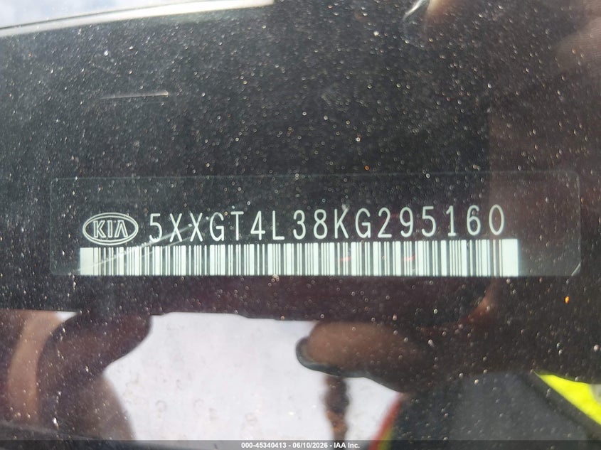 2019 Kia Optima VIN 5XXGT4L38KG295160 IAAI salvage auction — SIDE, Salvage (South Carolina), sold $525 on 2026-07-28 (photo 9)