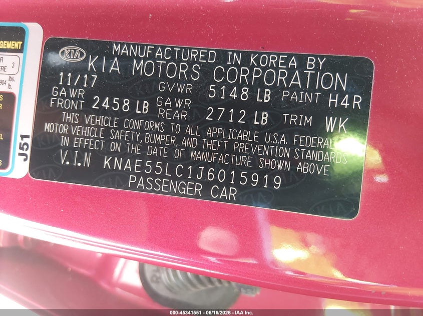 2018 Kia Stinger VIN KNAE55LC1J6015919 IAAI salvage auction — FRONT END, Salvage (North Carolina), sold $3,200 on 2026-07-23 (photo 9)