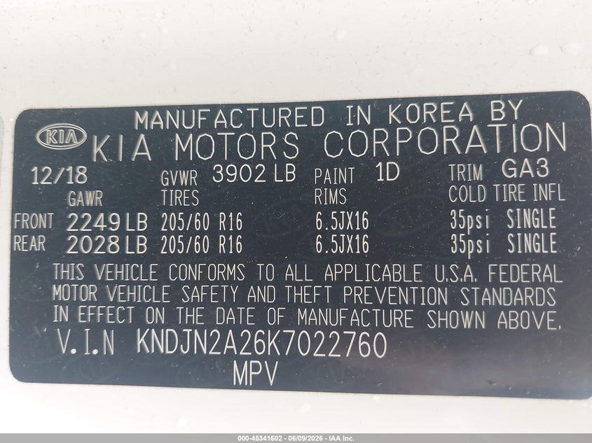 2019 Kia Soul VIN KNDJN2A26K7022760 IAAI salvage auction — REAR END, Salvage (Georgia), sold $1,500 on 2026-07-30 (photo 9)