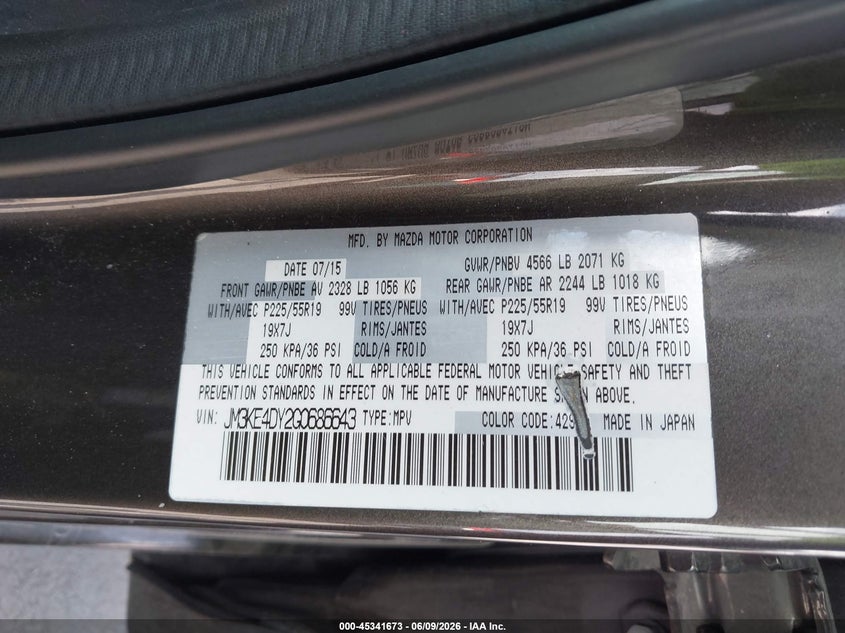 2016 Mazda Cx-5 VIN JM3KE4DY2G0686643 IAAI salvage auction — LEFT FRONT, Salvage (Illinois), sold $3,400 on 2026-09-11 (photo 9)