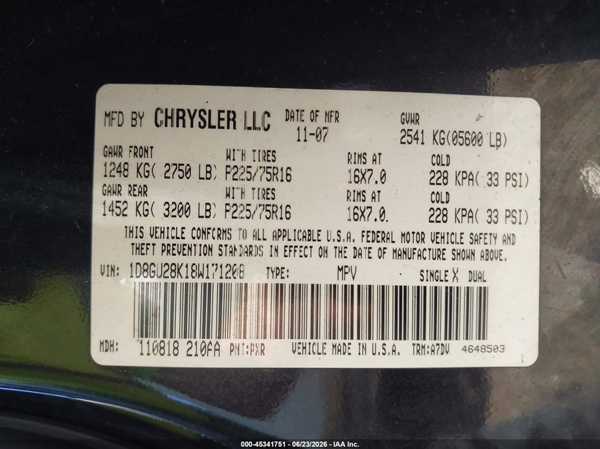2008 Dodge Nitro VIN 1D8GU28K18W171208 IAAI salvage auction — LEFT FRONT, Salvage (Ohio), sold $300 on 2026-07-09 (photo 9)
