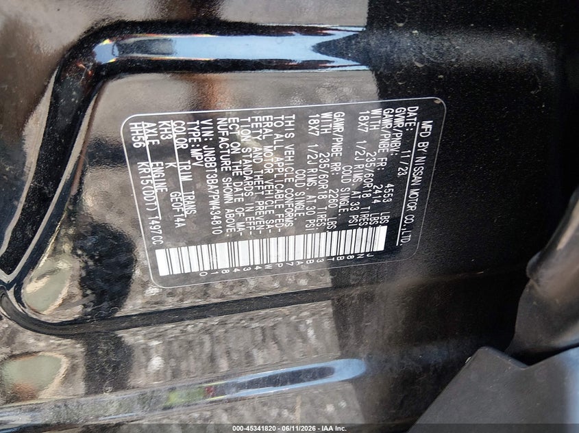 2023 Nissan Rogue VIN JN8BT3BA7PW434810 IAAI salvage auction — FRONT END, Salvage Title, sold $4,550 on 2026-08-02 (photo 9)