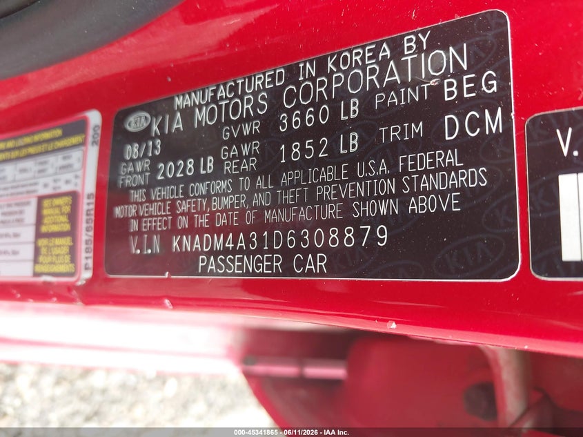 2013 Kia Rio VIN KNADM4A31D6308879 IAAI salvage auction — FRONT END, Salvage (Ohio), sold $350 on 2026-07-08 (photo 9)
