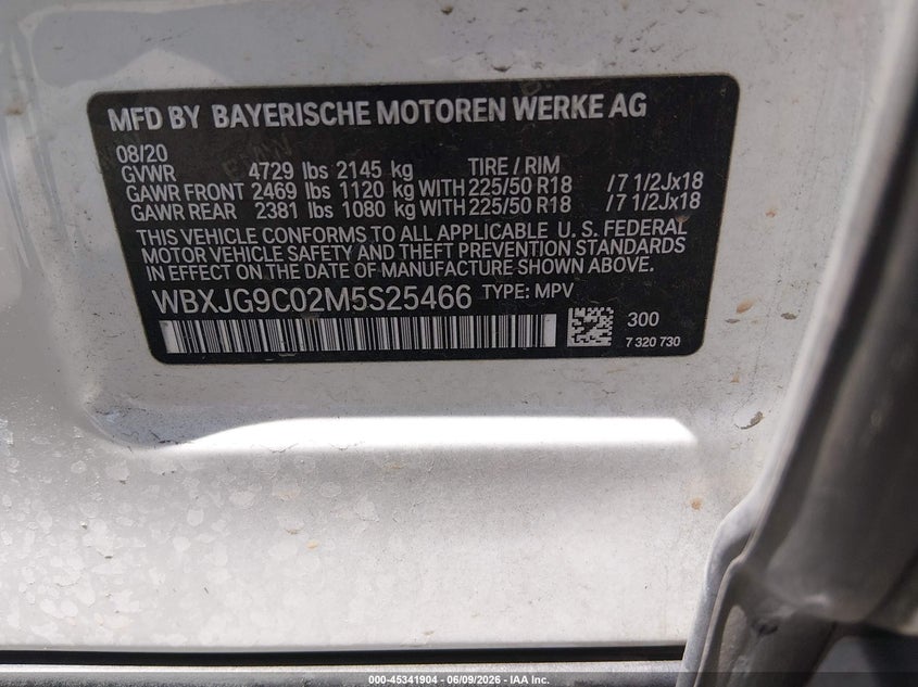 2021 BMW X1 VIN WBXJG9C02M5S25466 IAAI salvage auction — FRONT END, Salvage (Utah), sold $1,450 on 2026-07-30 (photo 9)
