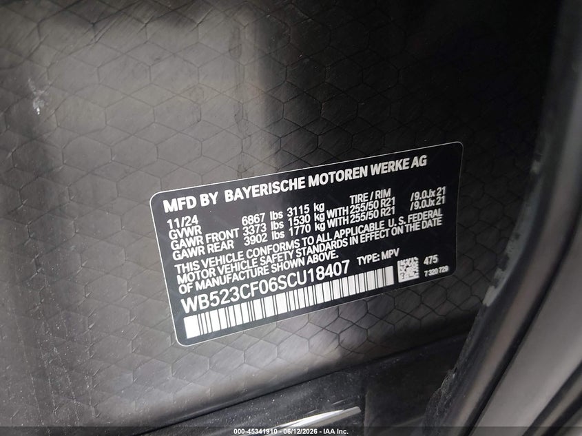 2025 BMW Ix VIN WB523CF06SCU18407 IAAI salvage auction — FRONT END, Salvage Title, sold $34,150 on 2026-08-06 (photo 9)