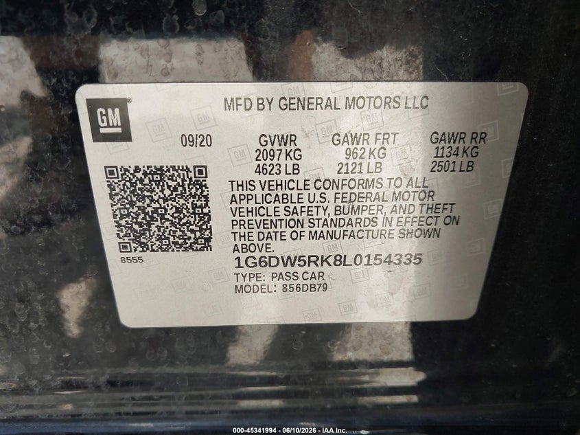 2020 Cadillac Ct5 VIN 1G6DW5RK8L0154335 IAAI salvage auction — WATER/FLOOD, Salvage (Texas), sold $9,200 on 2026-07-06 (photo 9)