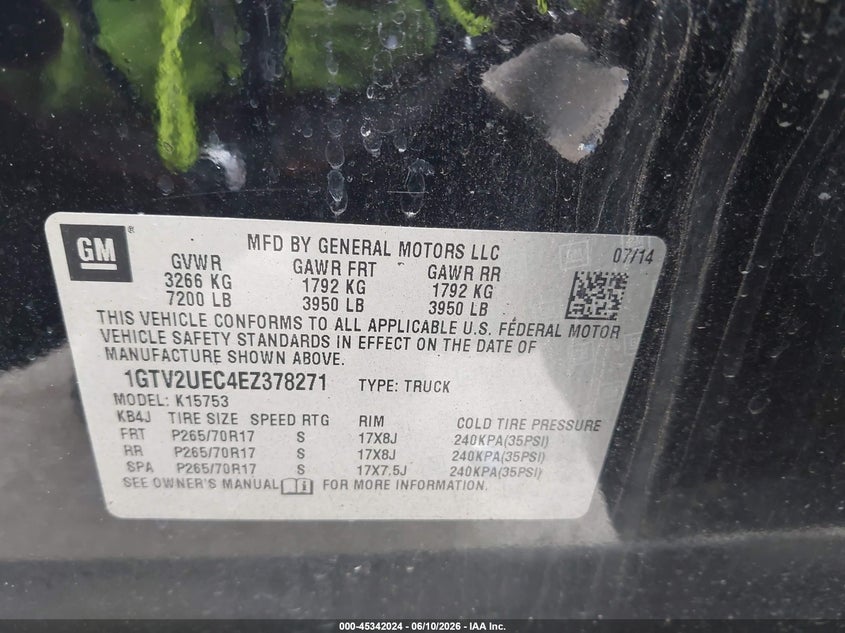 2014 Gmc SIERRA VIN 1GTV2UEC4EZ378271 IAAI salvage auction — RIGHT REAR, Original (Texas), sold $4,625 on 2026-07-21 (photo 9)