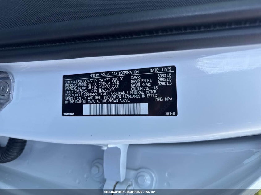 2019 Volvo Xc90 VIN YV4A22PL6K1487077 IAAI salvage auction — NORMAL WEAR, Salvage Title, sold $8,700 on 2026-07-29 (photo 9)