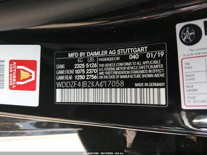 2019 Mercedes-benz E-klasse VIN WDDZF4JB2KA617058 IAAI salvage auction — FRONT END, Original (Texas), sold $9,600 on 2026-08-19 (photo 9)