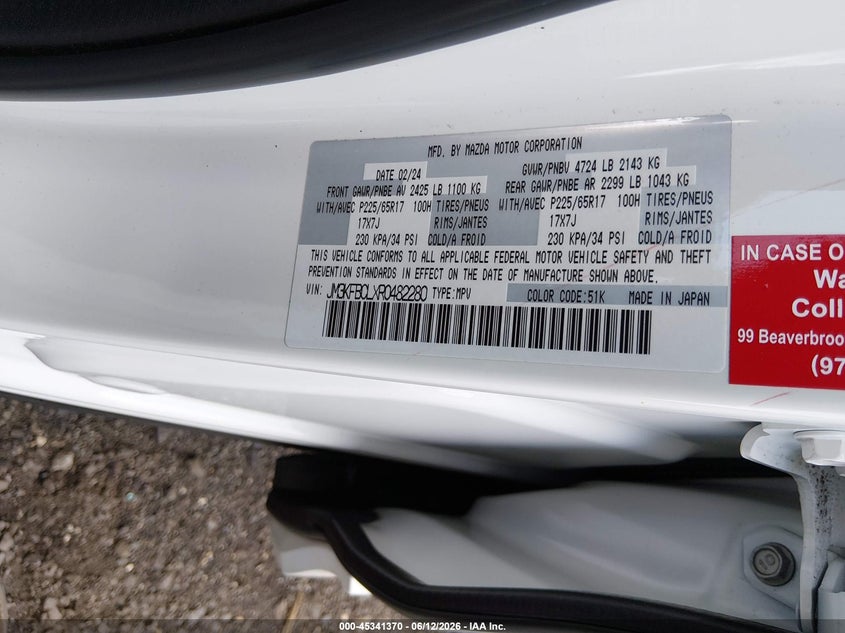 2024 Mazda Cx-5 VIN JM3KFBCLXR0482280 IAAI salvage auction — SIDE, Salvage (Idaho), sold $8,200 on 2026-07-09 (photo 9)