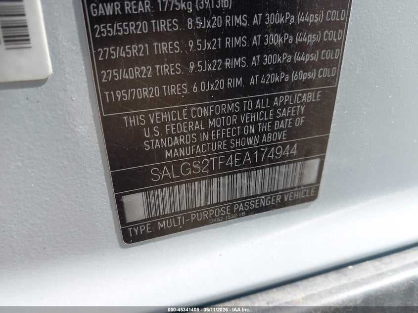 2014 Land rover RANGE ROVER VIN SALGS2TF4EA174944 IAAI salvage auction — FRONT END, Salvage Title, sold $5,200 on 2026-08-02 (photo 9)