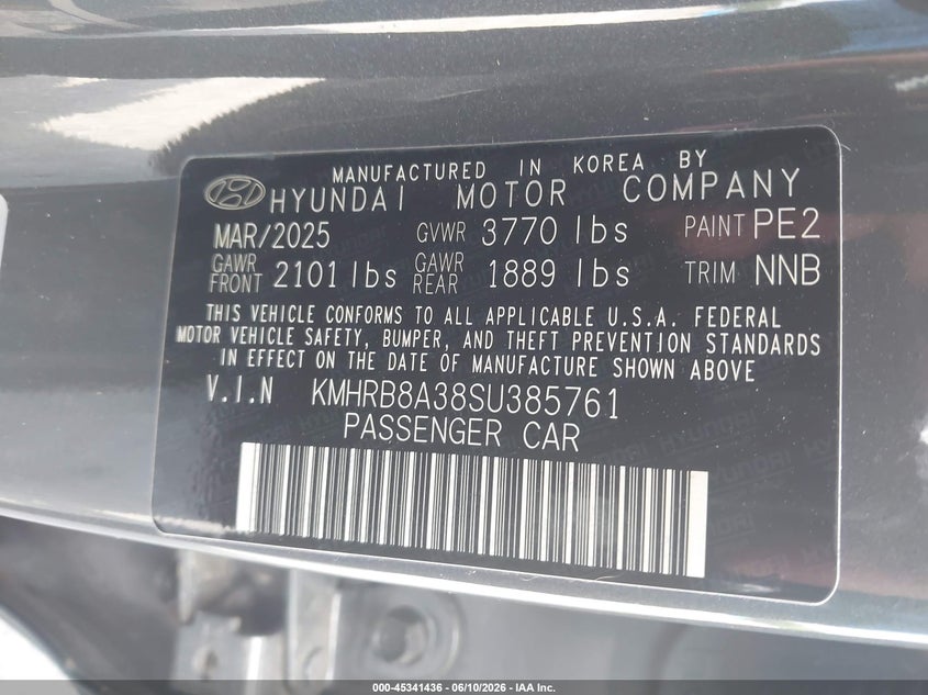 2025 Hyundai Venue VIN KMHRB8A38SU385761 IAAI salvage auction — RIGHT FRONT, Salvage (Alabama), sold $4,150 on 2026-07-12 (photo 9)