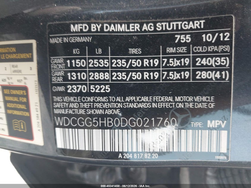 2013 Mercedes-benz Glk-klasse VIN WDCGG5HB0DG021760 IAAI salvage auction — FRONT END, Salvage (Georgia), sold $1,850 on 2026-07-21 (photo 9)