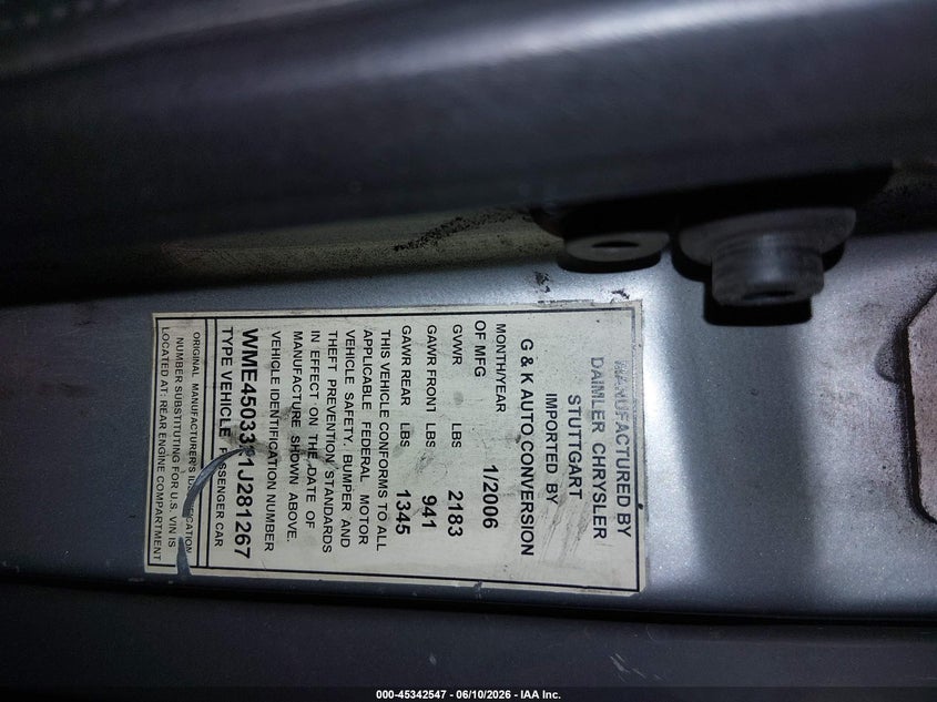 2006 Smart Fortwo VIN WME4503321J281267 IAAI salvage auction — REAR END, Salvage (Oregon), sold $75 on 2026-07-30 (photo 9)
