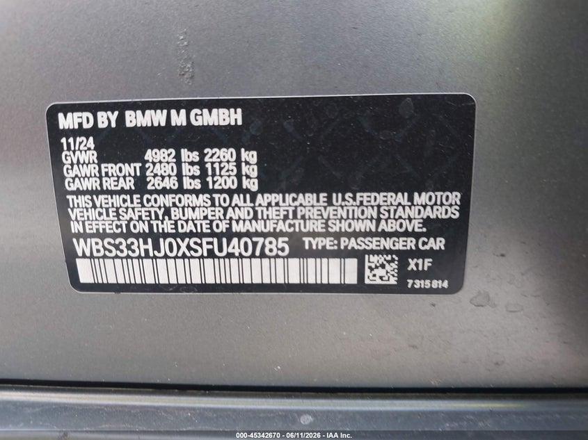 2025 BMW M3 VIN WBS33HJ0XSFU40785 IAAI salvage auction — FRONT END, Rebuildable (Florida), sold $25,250 on 2026-07-30 (photo 9)