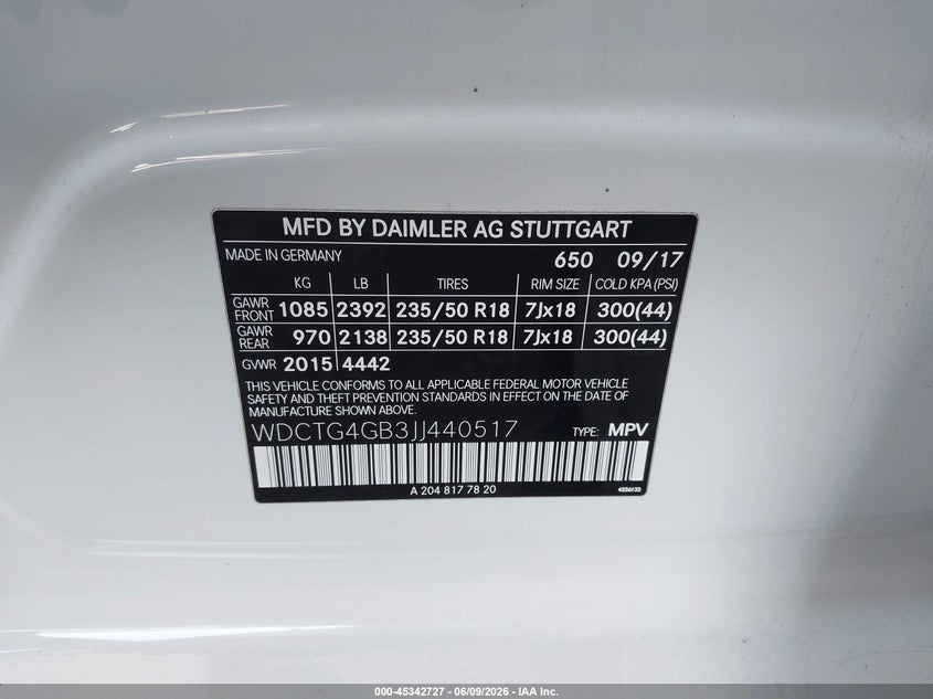 2018 Mercedes-benz Gla-klasse VIN WDCTG4GB3JJ440517 IAAI salvage auction — FRONT END, Salvage (California), sold $775 on 2026-07-30 (photo 9)