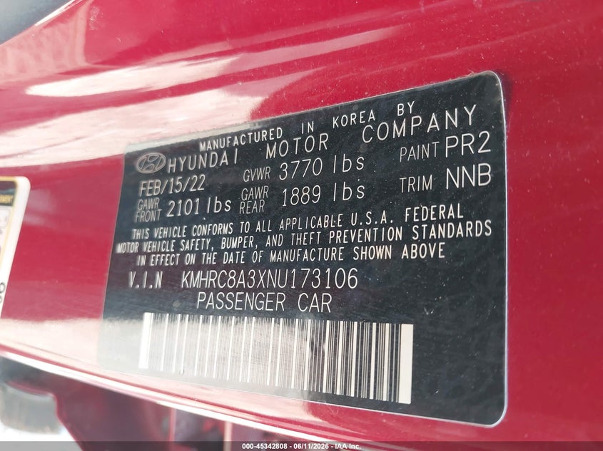 2022 Hyundai Venue VIN KMHRC8A3XNU173106 IAAI salvage auction — REAR END, Salvage (Texas), sold $2,400 on 2026-07-28 (photo 9)