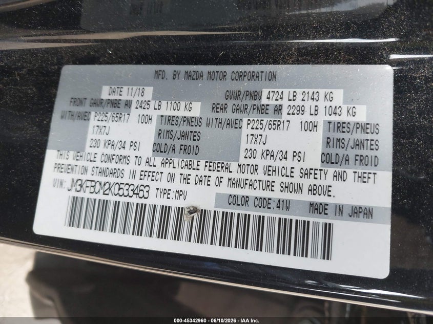 2019 Mazda Cx-5 VIN JM3KFBCM2K0533463 IAAI salvage auction — FRONT END, Mv-907A (New York), sold $1,900 on 2026-07-07 (photo 9)