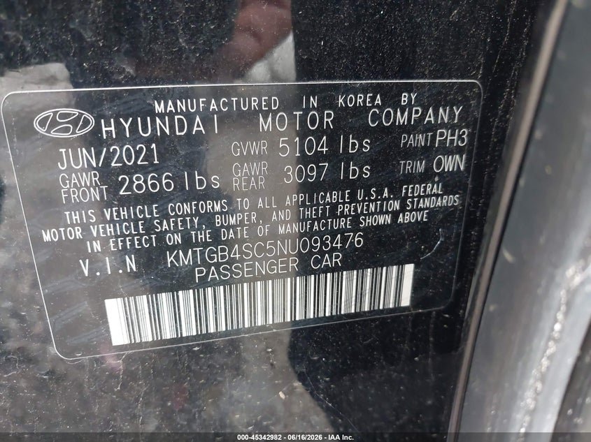 2022 Genesis G80 VIN KMTGB4SC5NU093476 IAAI salvage auction — FRONT END, Original (Texas), sold $10,125 on 2026-08-06 (photo 9)