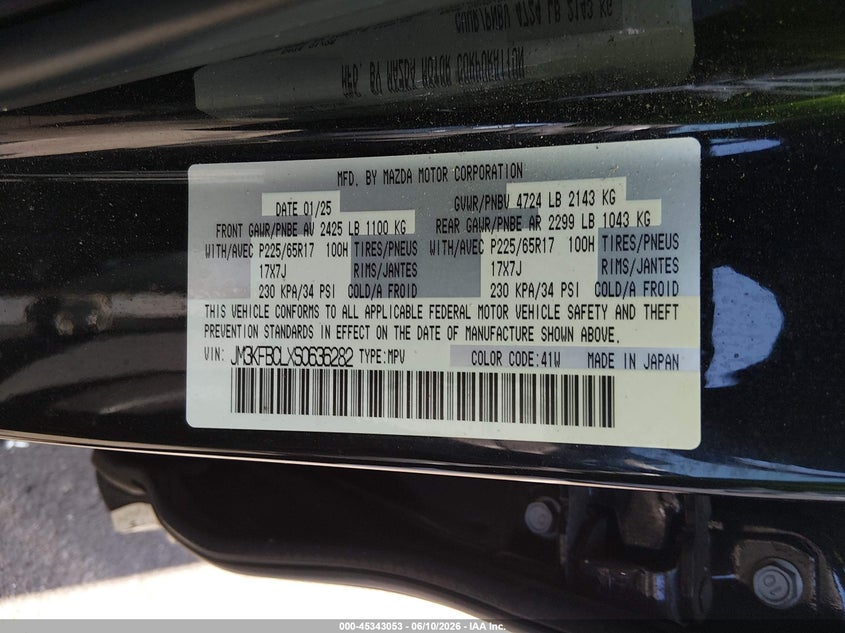 2025 Mazda Cx-5 VIN JM3KFBCLXS0636282 IAAI salvage auction — FRONT END, Salvage Certificate (California), sold $8,000 on 2026-07-31 (photo 9)