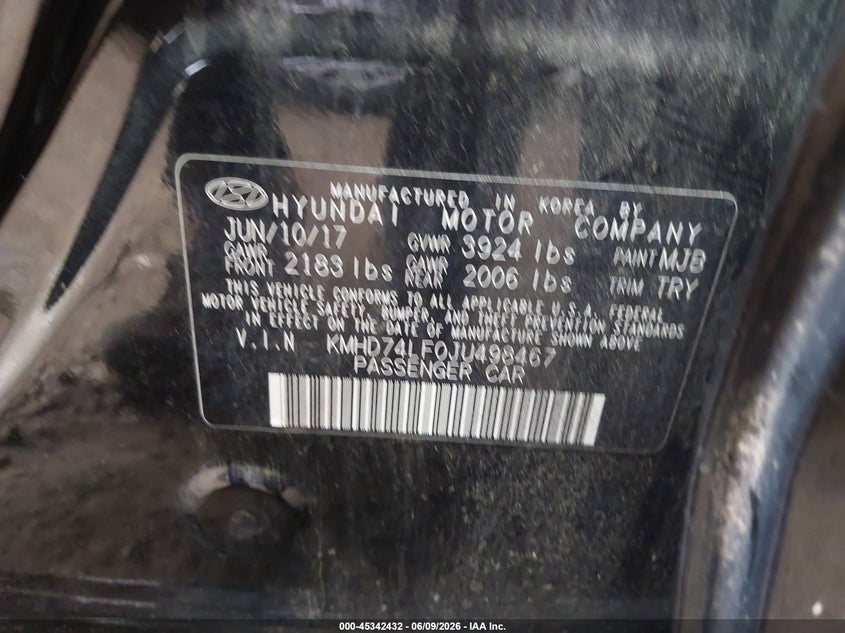 2018 Hyundai Elantra VIN KMHD74LF0JU498467 IAAI salvage auction — FRONT END, Clear (Virginia), sold $925 on 2026-07-12 (photo 9)