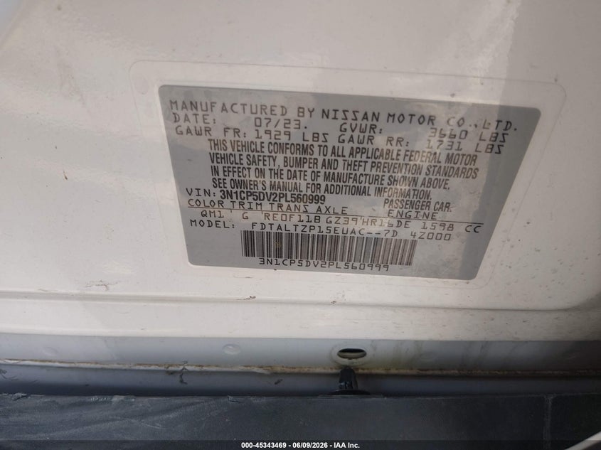 2023 Nissan Kicks VIN 3N1CP5DV2PL560999 IAAI salvage auction — LEFT SIDE, Wait Title, sold $4,300 on 2026-09-11 (photo 9)